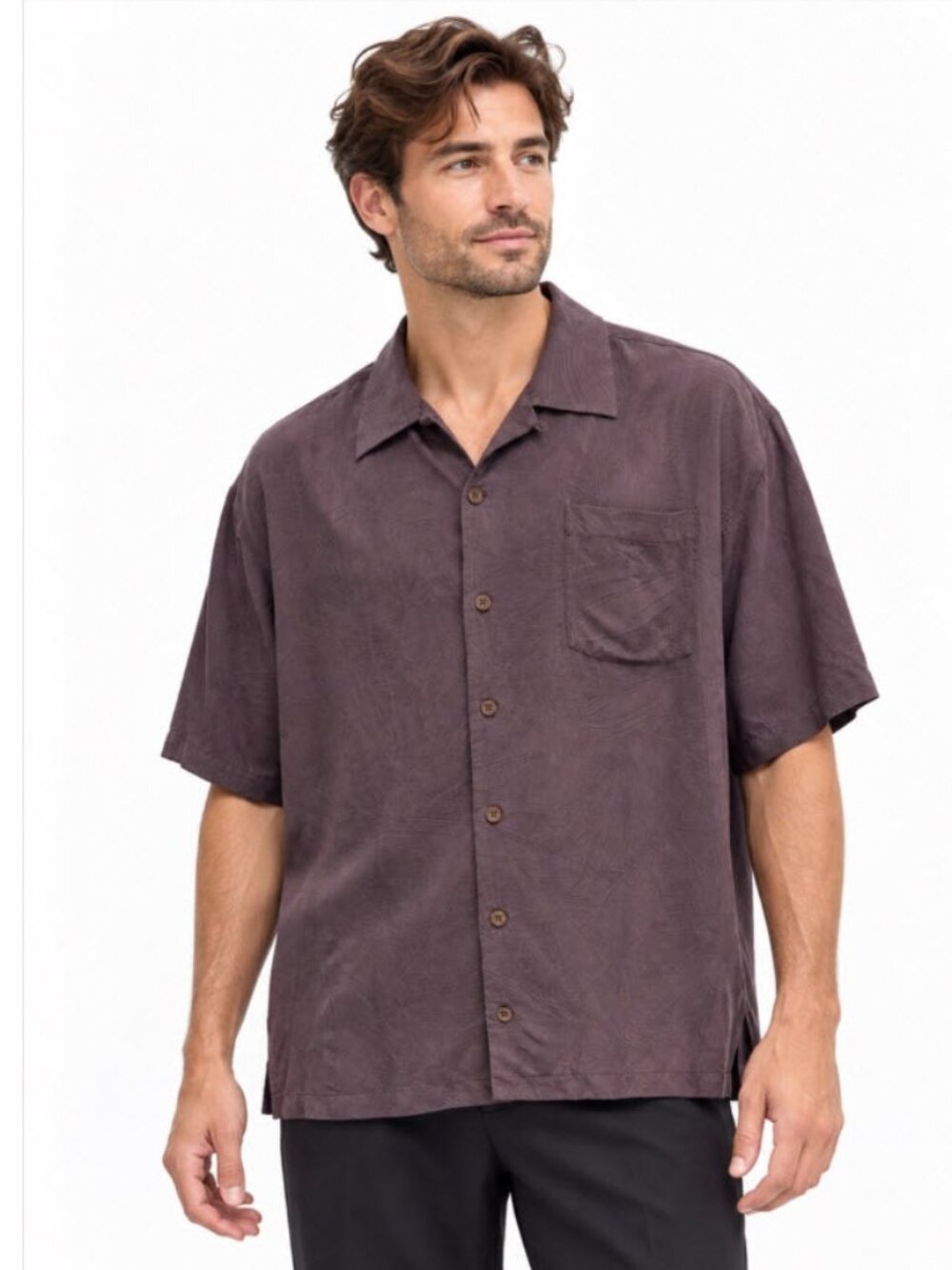 Tommy Bahama 100% Silk Charcoal Short Sleeve Camp Shirt Men’s L